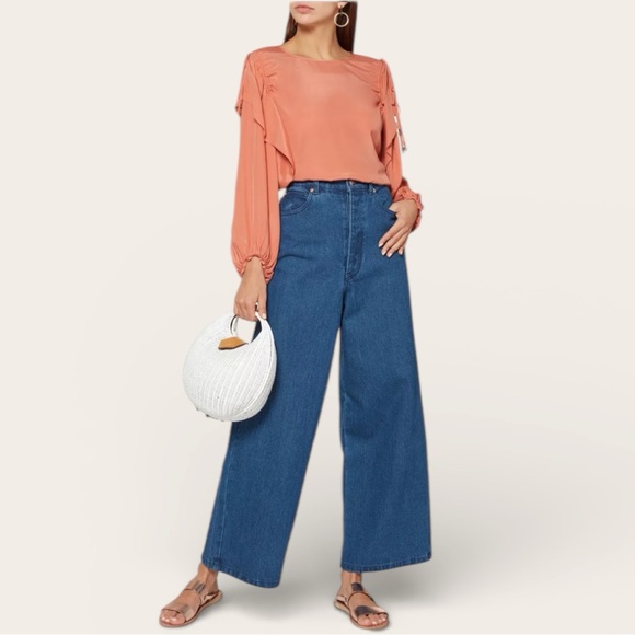 See By Chloe Silk Blend Ruffle Long Sleeve Blouse Size 34 - Picture 3 of 16